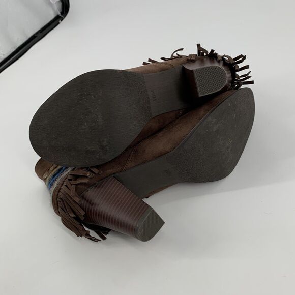 Dolce by Mojo Moxy Bronco Fringe Boho Ankle Boots Size 10 Brown Western Booties - Picture 6 of 10